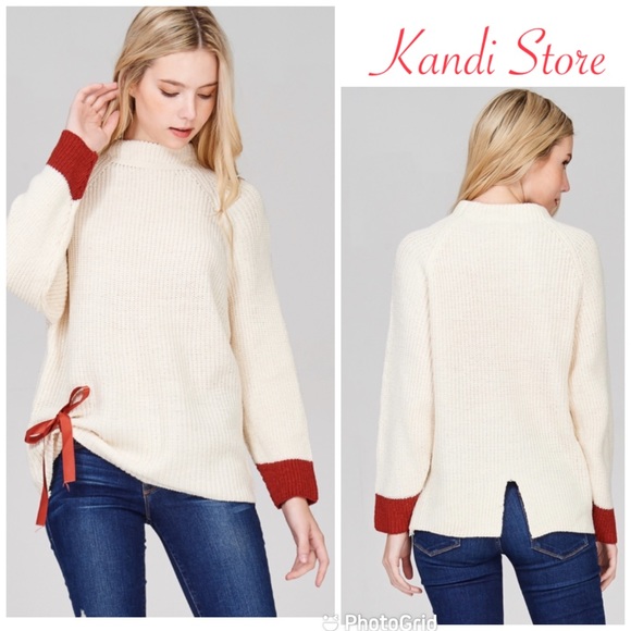 Sweaters - Ribbed Sweater Dipped in Red